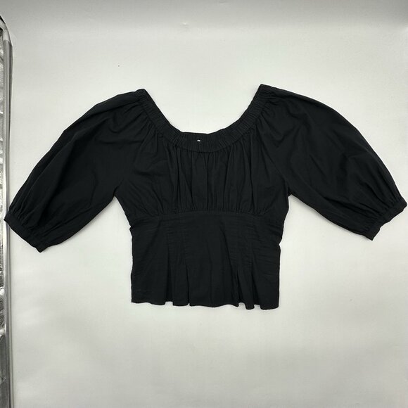 Free People Teagan Size Medium Black Puff-Sleeve On/Off Shoulder Peplum Blouse - Picture 3 of 11